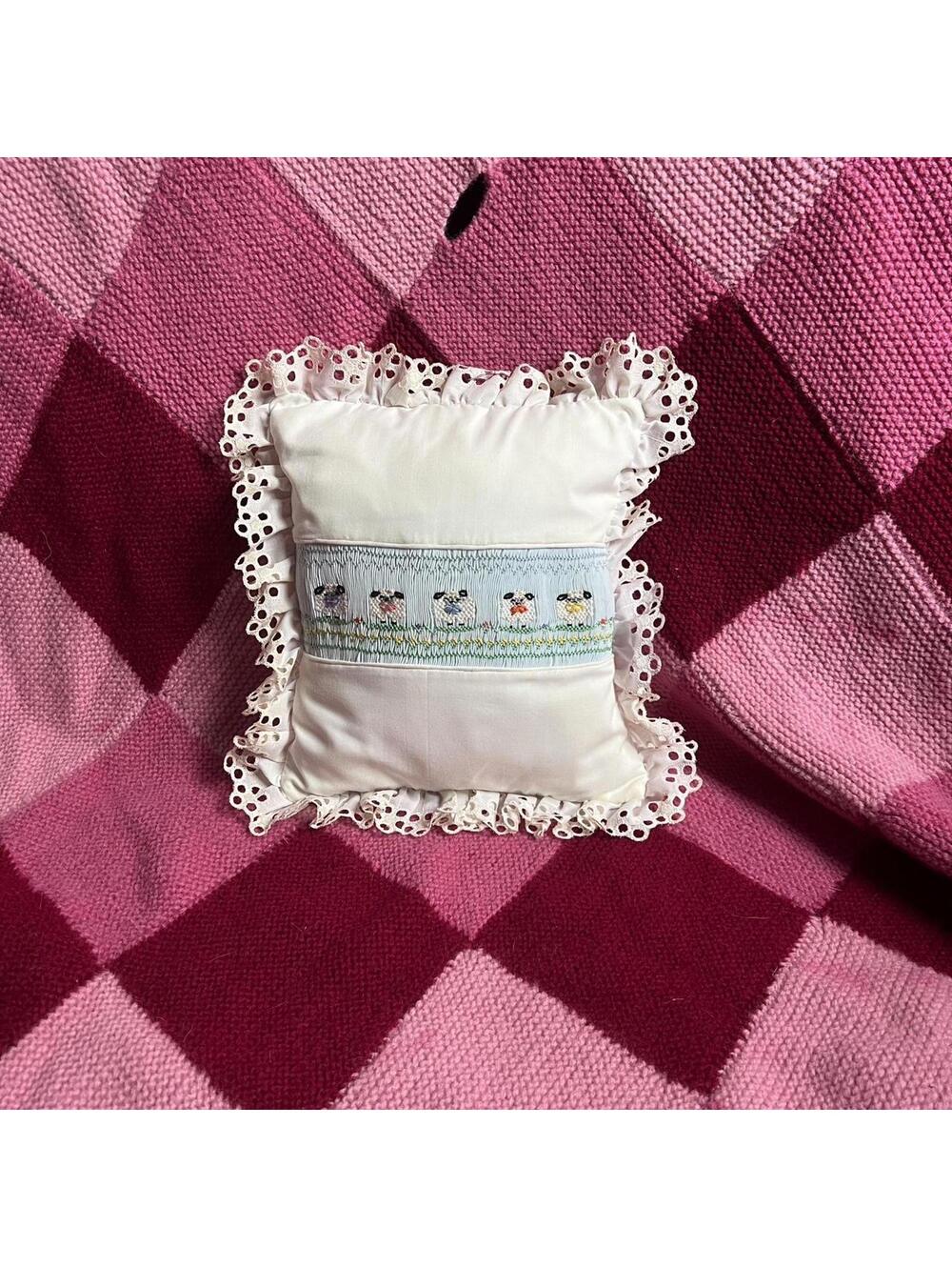 white eyelet ruffle lace sheep pillow